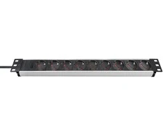 Brennenstuhl Alu-Line, 9xCEE 7/4 socket, 1xCEE 7/7 connection, 19 "1U, 2m cable, juodas / sidabrinis 1390007009 / GT-651