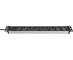 Brennenstuhl Alu-Line, 9xCEE 7/4 socket, 1xCEE 7/7 connection, 19 "1U, 2m cable, juodas / sidabrinis 1390007009 / GT-651