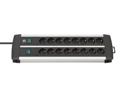 Brennenstuhl Premium ALU-Line 16 kartų juodos spalvos, su 2 jungikliais, 3 m