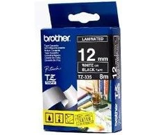Brother | TZe-335 Laminated Tape | Baltas on Juodas | TZe | 8 m | 1.2 cm