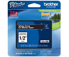 Brother | TZe-335 Laminated Tape | Baltas on Juodas | TZe | 8 m | 1.2 cm