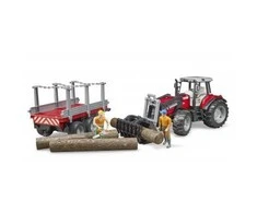 BRUDER Massey Ferguson 7480 krautuvas su priekaba rąstams, 2046