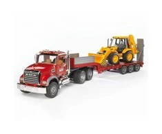 „Bruder“ – „Brother MACK“ granitinis sunkvežimis su žemu krautuvu ir JCB 4CX ekskavatoriaus krautuvu (02813)