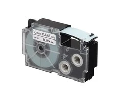 Casio Tape XR-18X1, juoda spausdinimo/permatomos pagrindas, nelaminuotas, 8m, 18mm