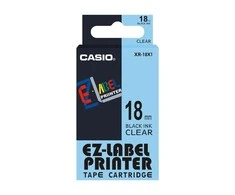 Casio Tape XR-18X1, juoda spausdinimo/permatomos pagrindas, nelaminuotas, 8m, 18mm