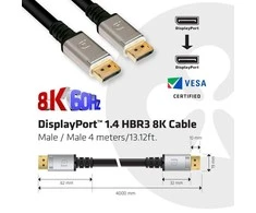 Club 3D Club3D CAC-1069 DisplayPort 1.4 HBR3 8K (DSC) (HDR) „DisplayPort“ kištukas iki „DisplayPort“ kištukas, 4 m juodas
