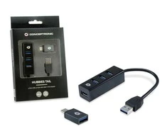 HUB USB Conceptronic CONTROLRONIC USB- Hub 3 - > 4x3,0 + TypeC A o.Netzt. sw