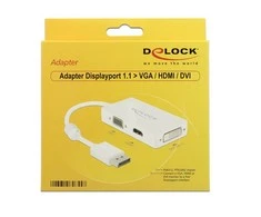 Delock Adapteris Displayport 1.1 vyriškas > VGA / HDMI / DVI moteriškas Pasyvus baltas
