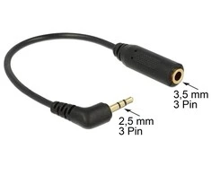 ADAPTERIS MICROJACK 2.5MM(M) 3PIN->MINIJACK 3.5MM(F) 3PIN ant kabelio 17.5CM Juodas DELOCK