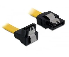 KABELIS SATA DATA III (6GB/S) F/F 10CM Z ZATRZASKAMI METALOWYMI KAMPINIS DÓŁ/PROSTO Geltonas DELOCK