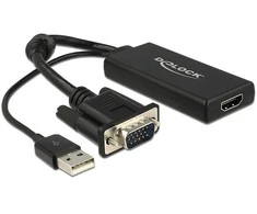 Delock VGA zu HDMI Adapteris mit Audio juodas/juodas 0,25m USB Typ-A Anschluss 0,25m