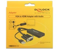 Delock VGA zu HDMI Adapteris mit Audio juodas/juodas 0,25m USB Typ-A Anschluss 0,25m
