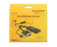 Delock VGA zu HDMI Adapteris mit Audio juodas/juodas 0,25m USB Typ-A Anschluss 0,25m