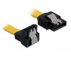KABELIS SATA DATA III (6GB/S) F/F 20CM Z ZATRZASKAMI METALOWYMI KAMPINIS DÓŁ/PROSTO Geltonas DELOCK
