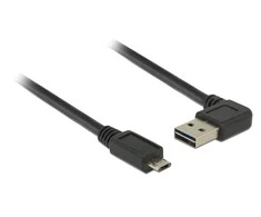 KABELIS USB MICRO(M)->USB-A(M) 2.0 0.5M KAMPINIS LEWO/PRAWO DUAL EASY-USB JUODA DELOCK