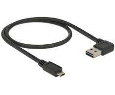 KABELIS USB MICRO(M)->USB-A(M) 2.0 0.5M KAMPINIS LEWO/PRAWO DUAL EASY-USB JUODA DELOCK