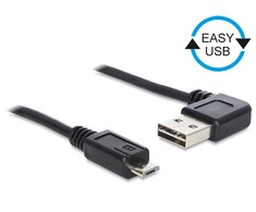 DELOCK kabelis EASY-USB 2.0 tipo A kištukinis kampu į kairę / dešinę > USB 2.0 Type Micro-B vyriškas 0,5 m