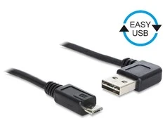 DELOCK kabelis EASY-USB 2.0 tipo A kištukinis kampu į kairę / dešinę > USB 2.0 Type Micro-B vyriškas 0,5 m