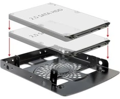 DELOCK rėmas 3,5 colio > 2 x 2,5" HDD metalinis juodas