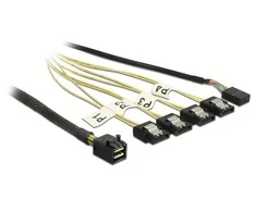 Delock Adapterkabel Mini SAS HD SFF-8643 > 4x SATA 7 Pin Reverse (juodas, 1 Meter, mit Sideband)