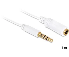 GARSO pratęsimo kabelis MINIJACK 3,5 mm M/F 4 PIN 1M BALTA DELOCK