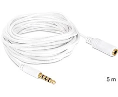 DELOCK mini lizdas 3,5 mm M/F 4 kontaktų kabelis 5 m baltas, skirtas iPhone