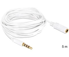 DELOCK mini lizdas 3,5 mm M/F 4 kontaktų kabelis 5 m baltas, skirtas iPhone
