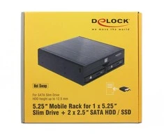 Delock 5,25 colio skyrius, skirtas 1 x 5,25 colio plonam diskui + 2 x 2,5 colio SATA HDD / SSD (47230)