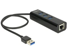 Delock HUB USB 3.0 3 išoriniai prievadai + 1 x Gigabit LAN prievadas