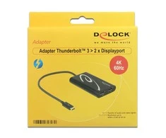 ADAPTERIS USB-C(M)->2X EKRANAS(F) NA KABLU 27CM 4K 60HZ (THUNDERBOLT 3) JUODA DELOCK