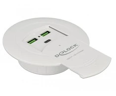 DELOCK USB 3.0 šakotuvas, 2 prievadų, USB-A + 1 USB-C, greito įkrovimo, stalviršio tvirtinimas, Ø 60 mm (tik įkrovimas)