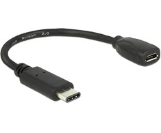 DELOCK Adapterio kabelis USB Type-C 2.0 kištukas > USB 2.0 tipo Micro-B moteriškas 15 cm juodas