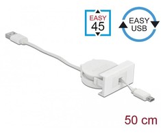 Delock Easy 45 modulio USB 2.0 išskleidžiamasis kabelis USB tipo A iki EASY-USB tipo mikro-B baltas