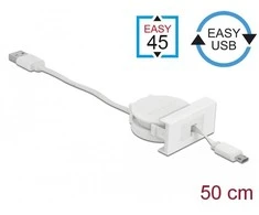 Delock Easy 45 modulio USB 2.0 išskleidžiamasis kabelis USB tipo A iki EASY-USB tipo mikro-B baltas