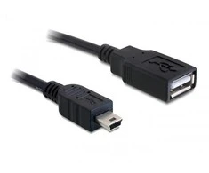 KABELIS USB MINI(M)->USB-A(F) 2.0 0.5M JUODA DELOCK