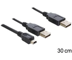DELOCK 83178 Delock Cable 2 x USB 2.0-A male > USB mini 5 kontaktų. 0,3 m