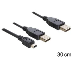 DELOCK 83178 Delock Cable 2 x USB 2.0-A male > USB mini 5 kontaktų. 0,3 m