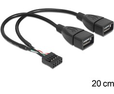 „Delock“ USB kabelio kaiščio antraštė, lizdas > 2 x A tipo USB 2.0 lizdas, 20 cm