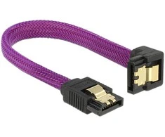 KABELIS SATA DATA III (6GB/S) F/F 10CM Z ZATRZASKAMI METALOWYMI KAMPINIS DÓŁ/PROSTO Violetinis DELOCK