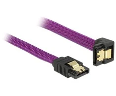 KABELIS SATA DATA III (6GB/S) F/F 30CM Z ZATRZASKAMI METALOWYMI KAMPINIS DÓŁ/PROSTO Violetinis DELOCK