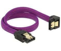 KABELIS SATA DATA III (6GB/S) F/F 30CM Z ZATRZASKAMI METALOWYMI KAMPINIS DÓŁ/PROSTO Violetinis DELOCK