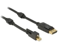 KABELIS DISPLAYPORT MINI(M) ZE ŚRUBĄ->DISPLAYPORT(M) V1.2 2M 4K JUODA DELOCK