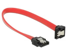 KABELIS SATA DATA III (6GB/S) F/F 20CM Z ZATRZASKAMI METALOWYMI KAMPINIS DÓŁ/PROSTO RAUDONA DELOCK