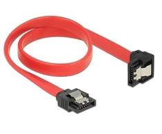 KABELIS SATA DATA III (6GB/S) F/F 30CM Z ZATRZASKAMI METALOWYMI Raudonas DELOCK