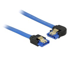 KABELIS SATA DATA III (6GB/S) F/F 70CM Z ZATRZASKAMI METALOWYMI KAMPINIS LEWO/PROSTO Mėlynas DELOCK