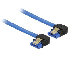 KABELIS SATA DATA III (6GB/S) F/F 20CM Z ZATRZASKAMI METALOWYMI KAMPINIS DÓŁ/DÓŁ Mėlynas DELOCK