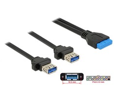Delock Kabelis USB 3.0 Pfostenbuchse 2,00mm 19 Pin 2 x USB 3.0