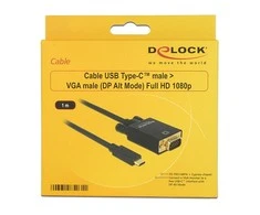Kabelis USB Delock Type-C - VGA, 1080p, 1m, juodas (85261)