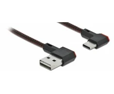KABELIS USB-C(M)->USB-A(M) 2.0 0.5M KAMPINIS PRAWO Juodas DELOCK