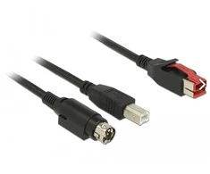 Delock PoweredUSB Kabelis Stecker 24 V > USB Typ-B Stecker + Hosiden Mini-DIN 3